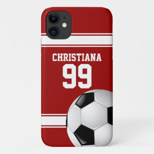Cool Red and White Stripes Jersey Soccer Ball iPhone 11 Case