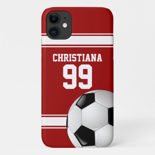 Cool Red and White Stripes Jersey Soccer Ball iPhone 11 Case