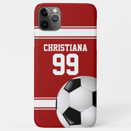 Cool Red and White Stripes Jersey Soccer Ball iPhone 11 Pro Max Case