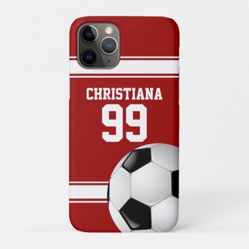 Cool Red and White Stripes Jersey Soccer Ball iPhone 11 Pro Case