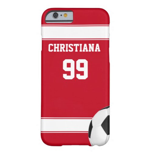 Cool red and white stripes jersey soccer ball barely there iPhone 6 case