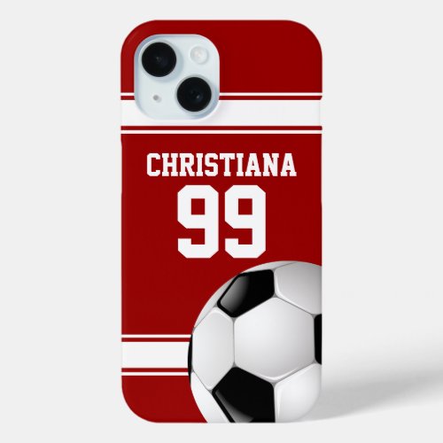 Cool Red and White Stripes Jersey Soccer Ball iPhone 15 Case