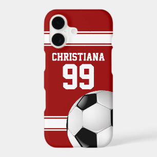 Cool Red and White Stripes Jersey Soccer Ball iPhone 17 Case