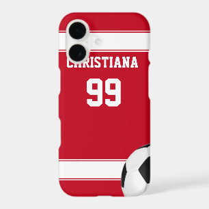 Cool red and white stripes jersey soccer ball iPhone 17 case