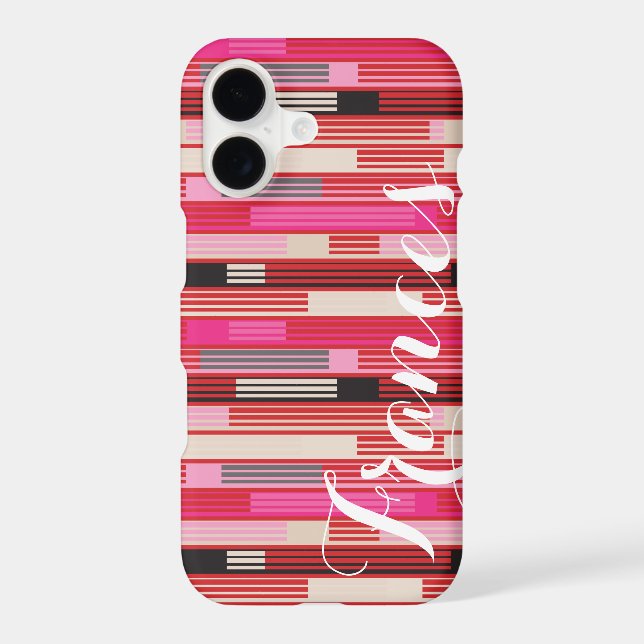 Cool red beige black stripes Custom Monogram Iphone Case (Back)