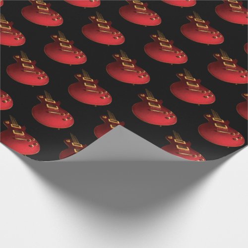 Cool Red Black Electric Rock Guitar Music Pattern Wrapping Paper