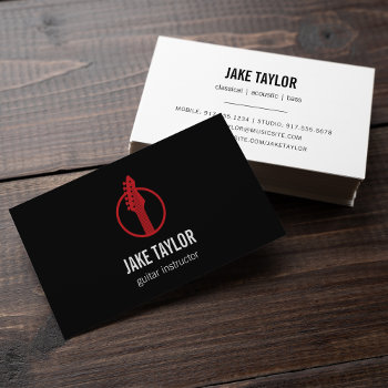 Cool Red & Black Guitar Instructor Business Card by RedwoodAndVine at Zazzle