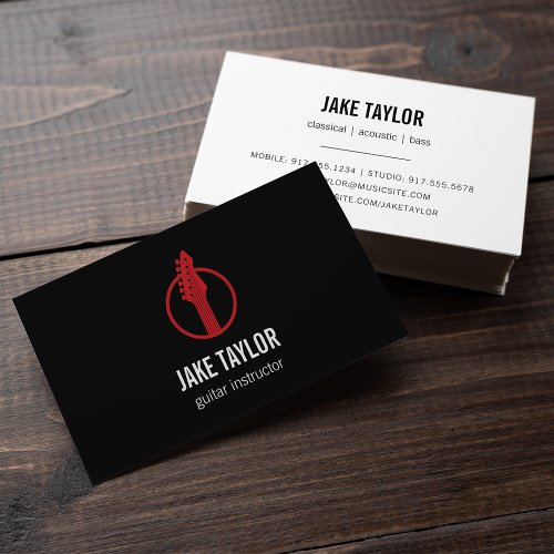 Cool Red  Black Guitar Instructor Business Card