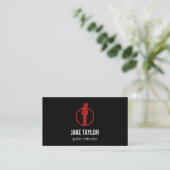 Cool Red & Black Guitar Instructor Business Card (Standing Front)