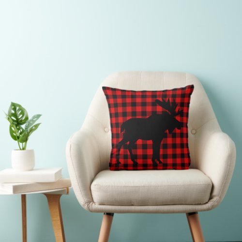 Cool Red Black Lumberjack Tartan Squares Pattern Throw Pillow