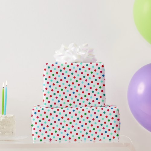 Cool Red Blue Green and Teal Polka Dot Pattern Wrapping Paper