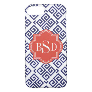 cool red blue white greek key pattern monogram iPhone 8/7 case