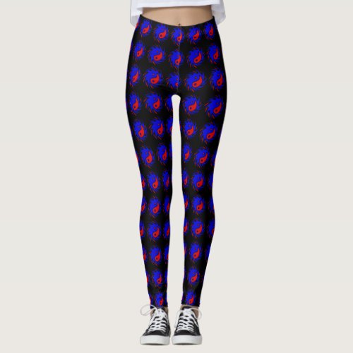 Cool Red  Blue Yin Yang Symbol Pattern Leggings