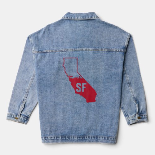 Cool Red California State Outline San Francisco Ci Denim Jacket