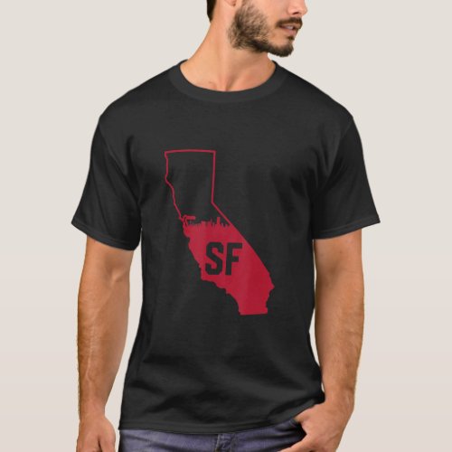 Cool Red California State Outline San Francisco Ci T_Shirt