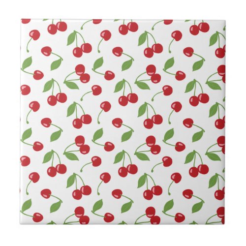 Cool Red Cherry Fruit Botanical Pattern Ceramic Tile