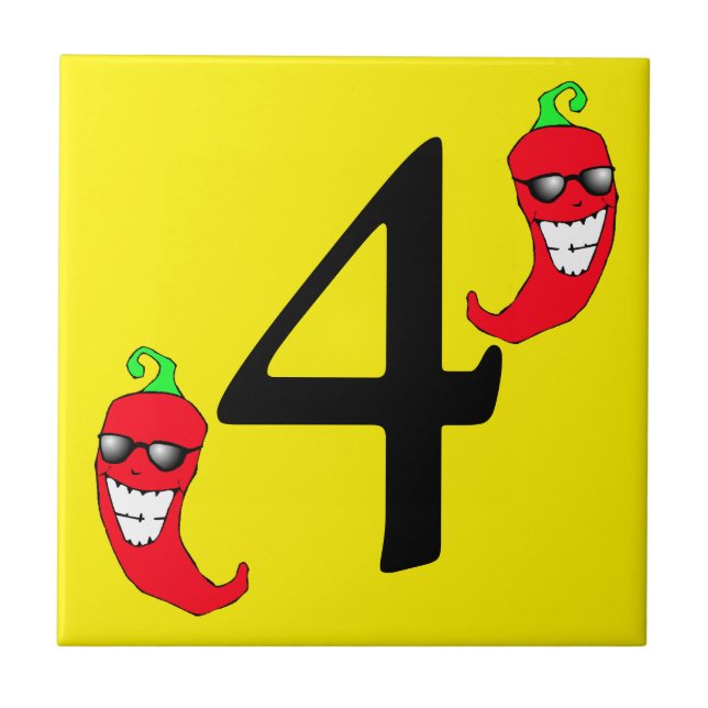 Cool Red Chili Pepper Hot Number 4 four tile (Front)