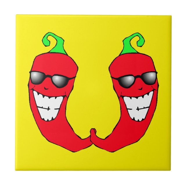 Cool Red Chili Peppers Hot Anthropomorphic Tile (Front)
