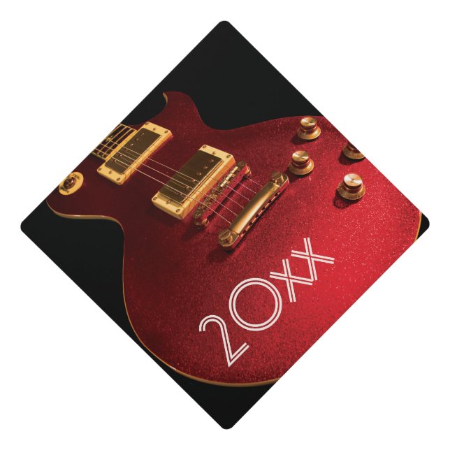 Cool Red Electric Guitar Player Musical Instrument Graduation Cap Topper (Front)