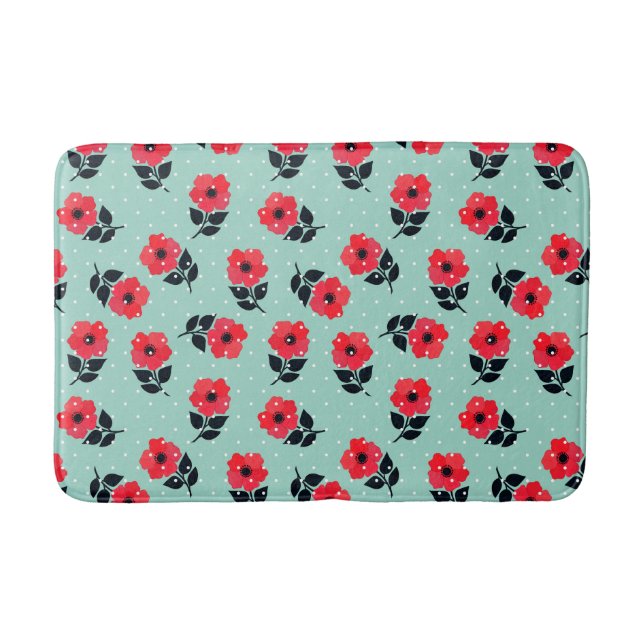 Cool Red Flowers Pattern Bath Mat (Front)