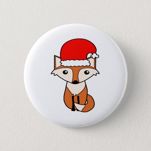 Cool Red Fox Wearing Santa Hat Button