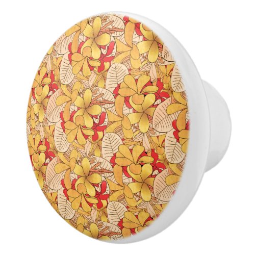 Cool Red  Golden Yellow Tropical Floral Pattern Ceramic Knob