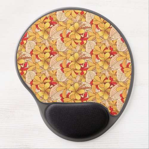 Cool Red  Golden Yellow Tropical Floral Pattern Gel Mouse Pad