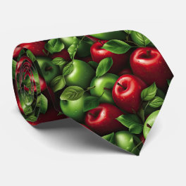 Cool red green apple tiled pattern neck tie