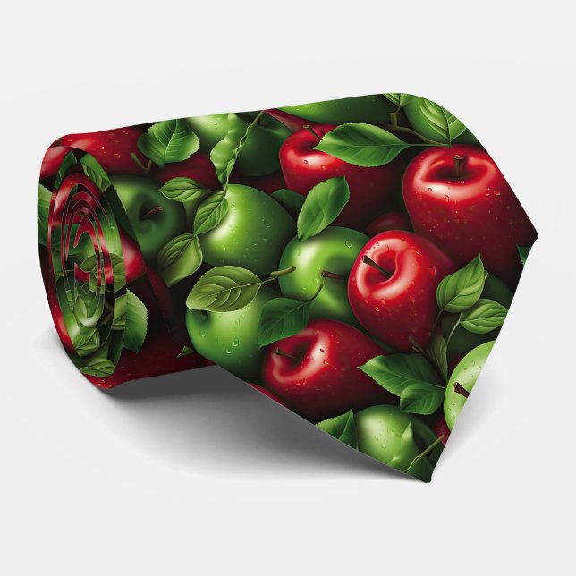 Cool red green apple tiled pattern neck tie (Rolled)