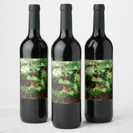 Cool red green flower art pattern. Nature concept Wine Label | Zazzle