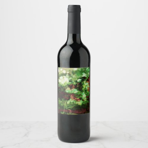 Cool red green flower art pattern Nature concept Wine Label