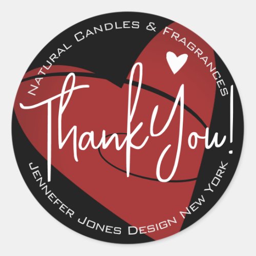 Cool Red Heart Calligraphy Black Thank You Label 