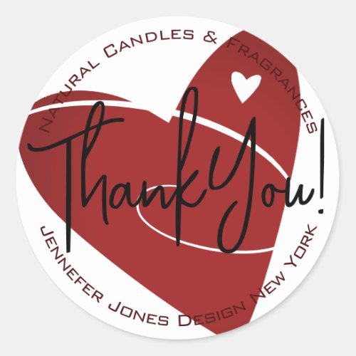 Cool Red Heart Calligraphy White Thank You Label 