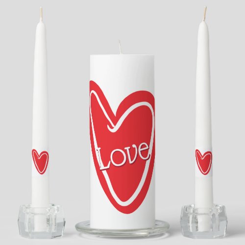 Cool Red Heart With LOVE Unity Candle Set