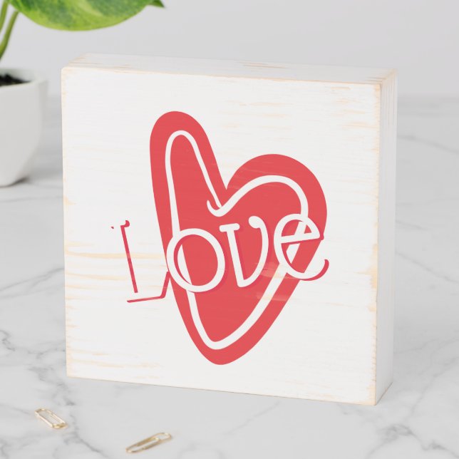 Cool Red Heart With LOVE Wooden Box Sign (In Situ Horizontal)