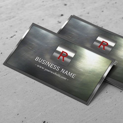 Cool Red Monogram Metal Steel Business Card
