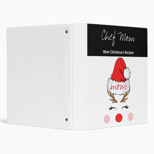 Cool Red Nose Reindeer Chef Mom's Recipes 3 Ring Binder (Background)