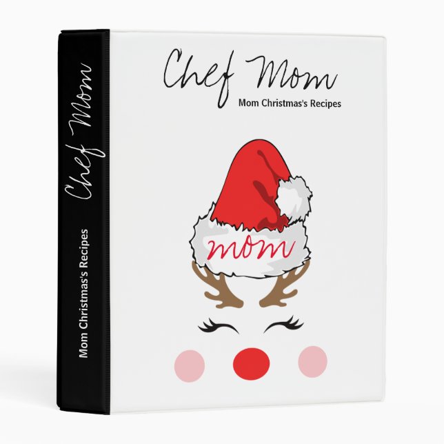 Cool Red Nose Reindeer Chef Mom's Recipes  Mini Binder (Front/Spine)