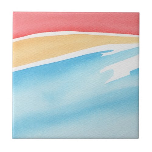 Cool Red Orange and Blue Watercolor Strokes Ceramic Tile