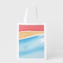 Cool Red Orange and Blue Watercolor Strokes Grocery Bag