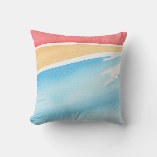 Cool Red Orange and Blue Watercolor Strokes Throw Pillow