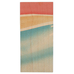 Cool Red Orange and Blue Watercolor Strokes Wood Flash Drive