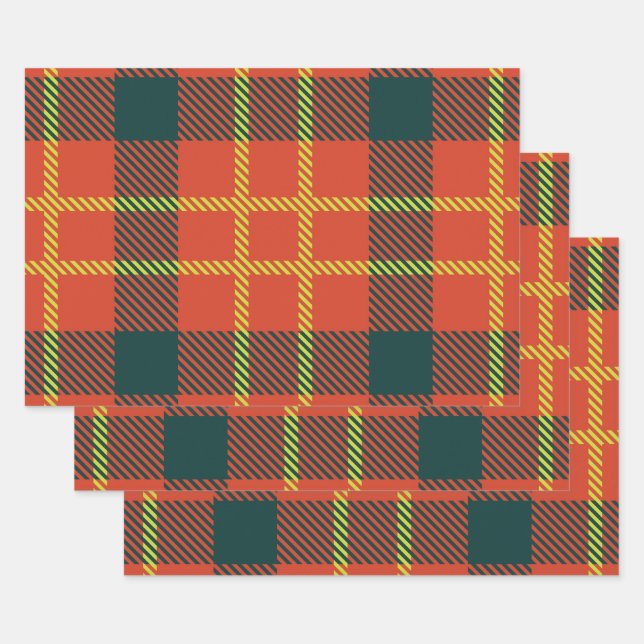 Cool Red Plaid Pattern Wrapping Paper Sheets (Set)