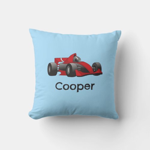 Cool Red Race Car Blue Boys Throw Pillow