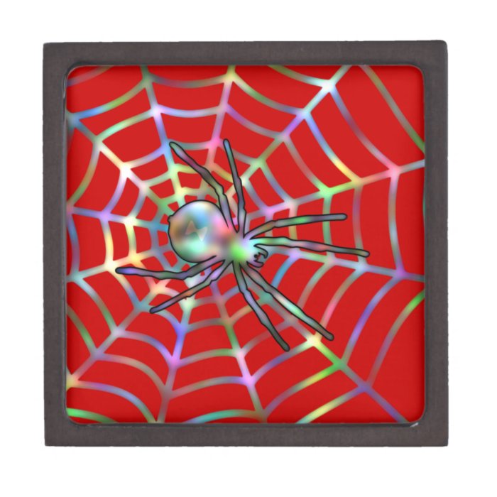 Cool Red Spider On Web Premium Trinket Box