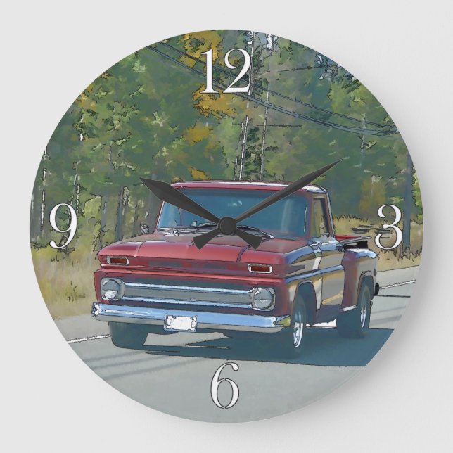 Cool, Red Truck and Highway Artwork Large Clock (Front)