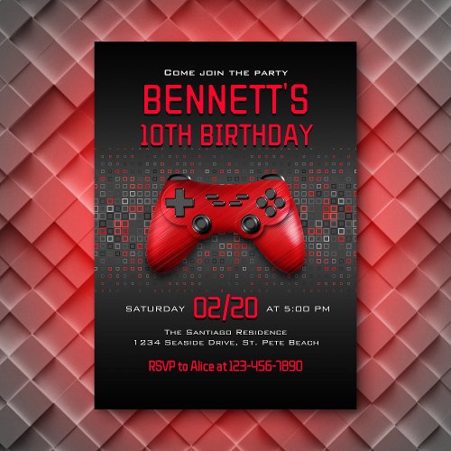 Cool Red Video Game Birthday Invitation