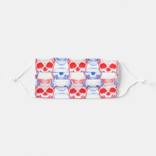 Cool Red White And Blue Skull Pattern Adult Cloth Face Mask (Front, Folded)