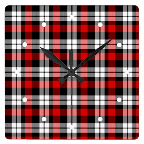 Cool Red White Black Lumberjack Tartan Pattern Square Wall Clock