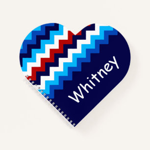 Cool Red White Blue Chevron Custom Heart Notebook